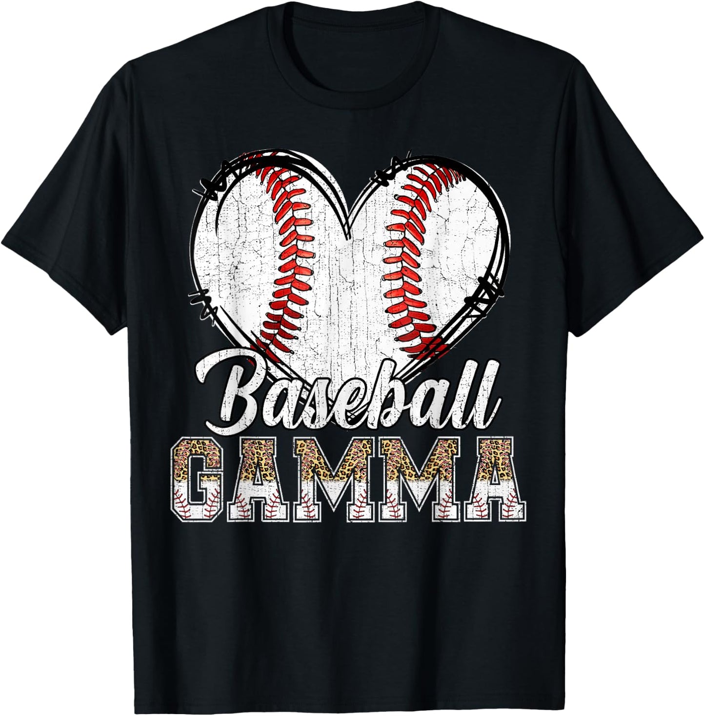 Softball Baseball Gamma Heart Leopard Print Mother's Day T-Shirt - T-Shirt | Black