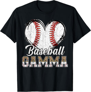 Softball Baseball Gamma Heart Leopard Print Mother's Day T-Shirt - T-Shirt | Black