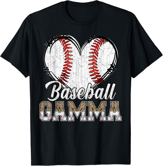 Softball Baseball Gamma Heart Leopard Print Mother's Day T-Shirt - T-Shirt | Black