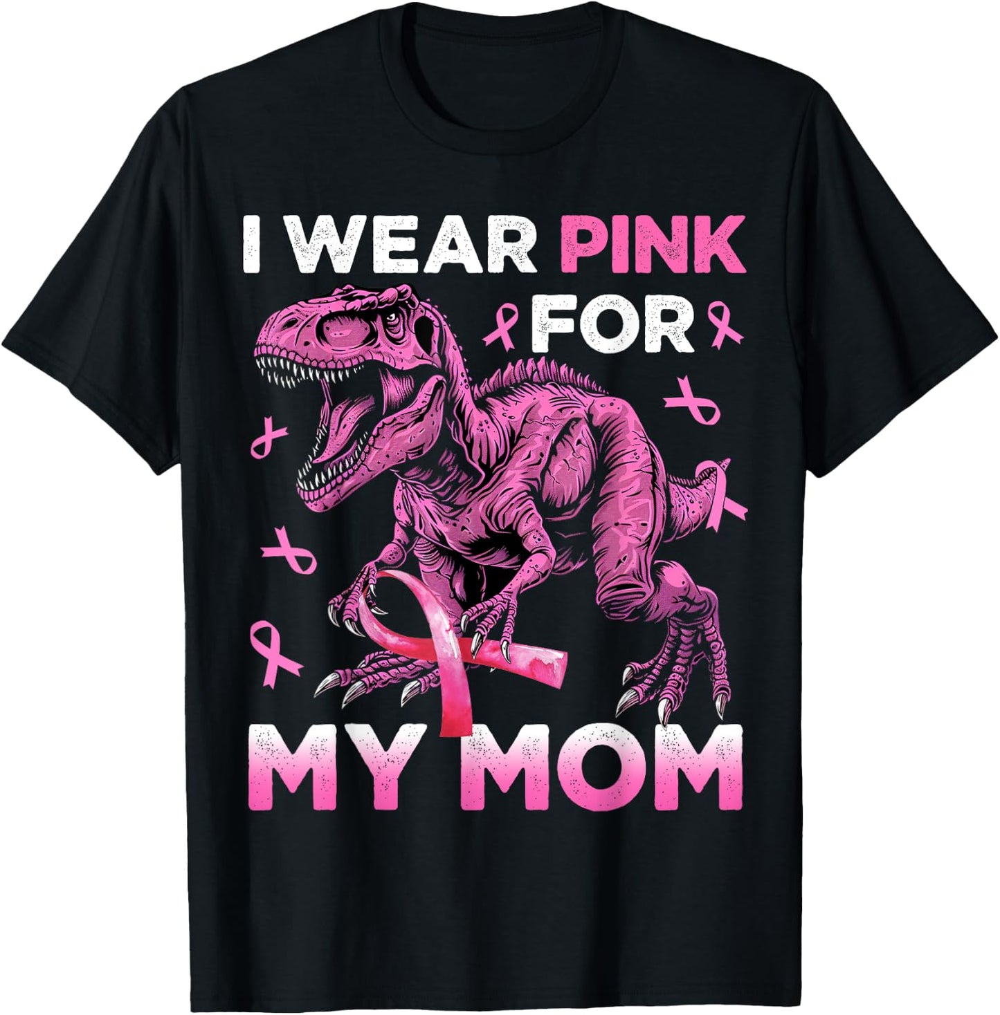 I Wear Pink For My Mom Trex Breast Cancer Awareness Kids Son T-Shirt - T-Shirt | Black