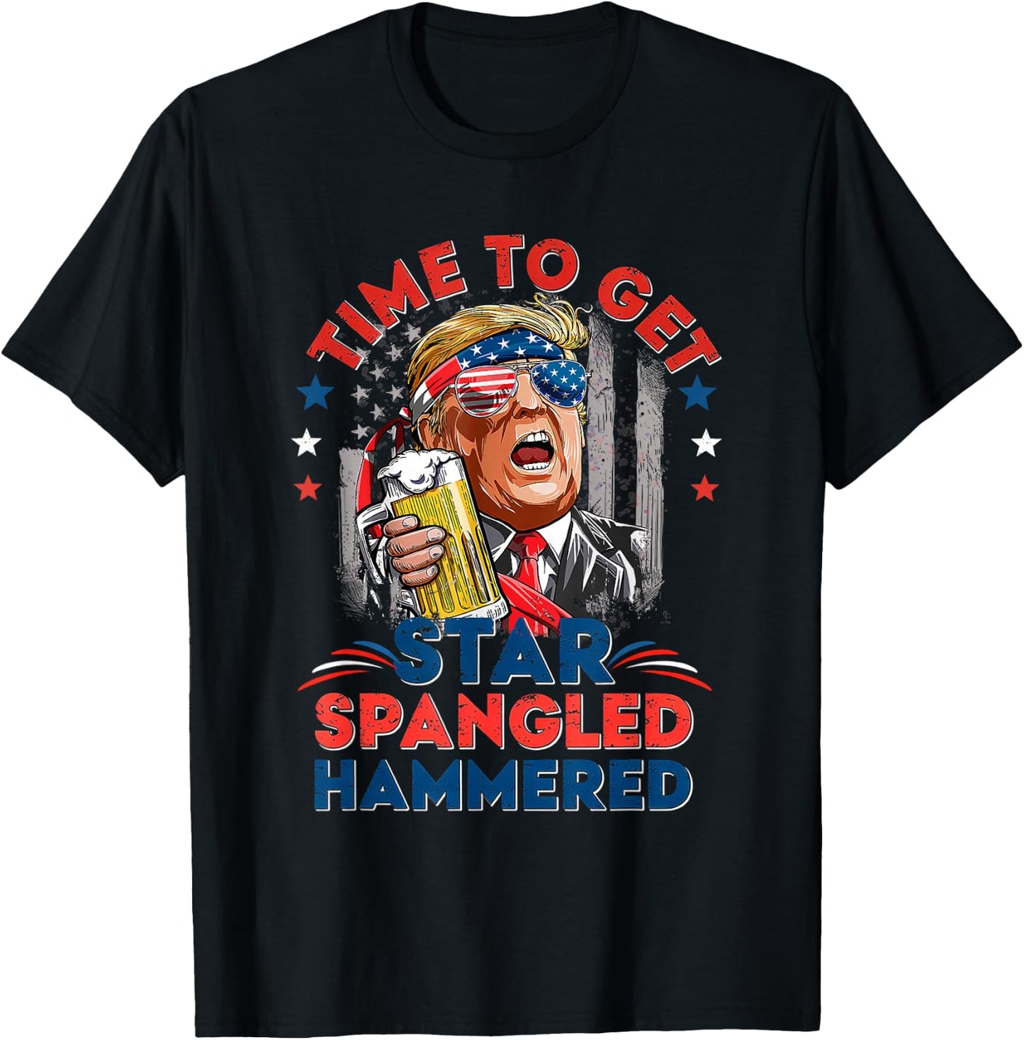 Time to Get Star Spangled Hammered 4th of July Men Trump T-Shirt - T-Shirt | Black