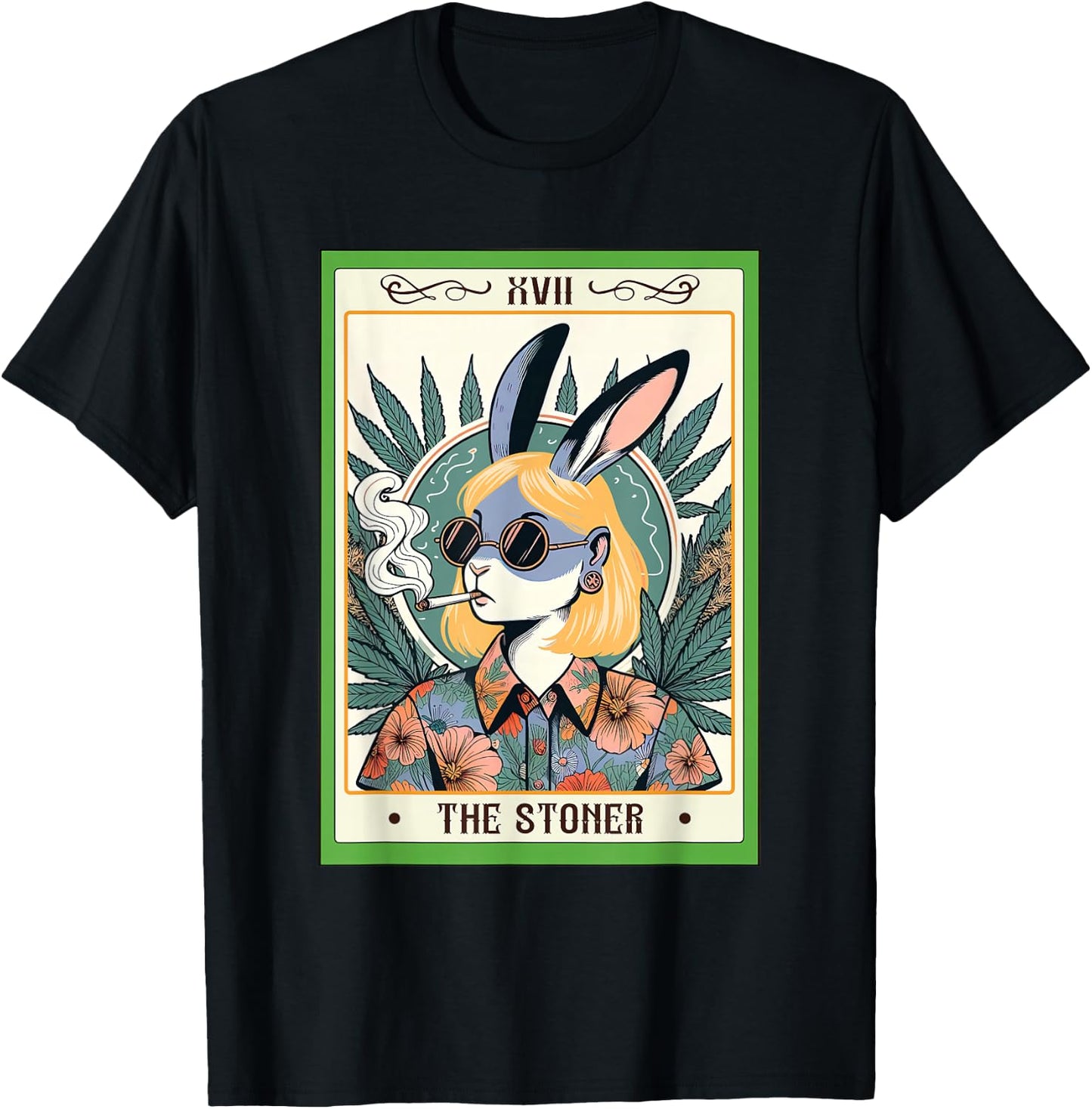Funny Bunny Cannabis Weed Lover 420 The Stoner Tarot Card T-Shirt - T-Shirt | Black