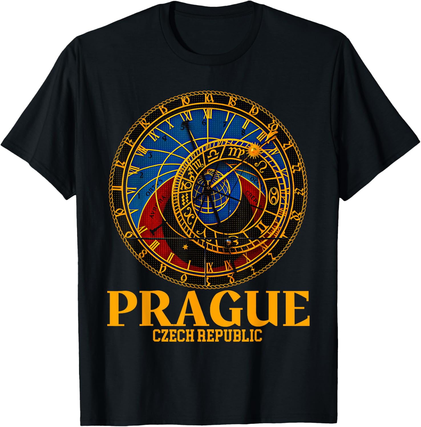 Prague Czech Republic Souvenir Astronomical Clock Prague T-Shirt - T-Shirt | Black