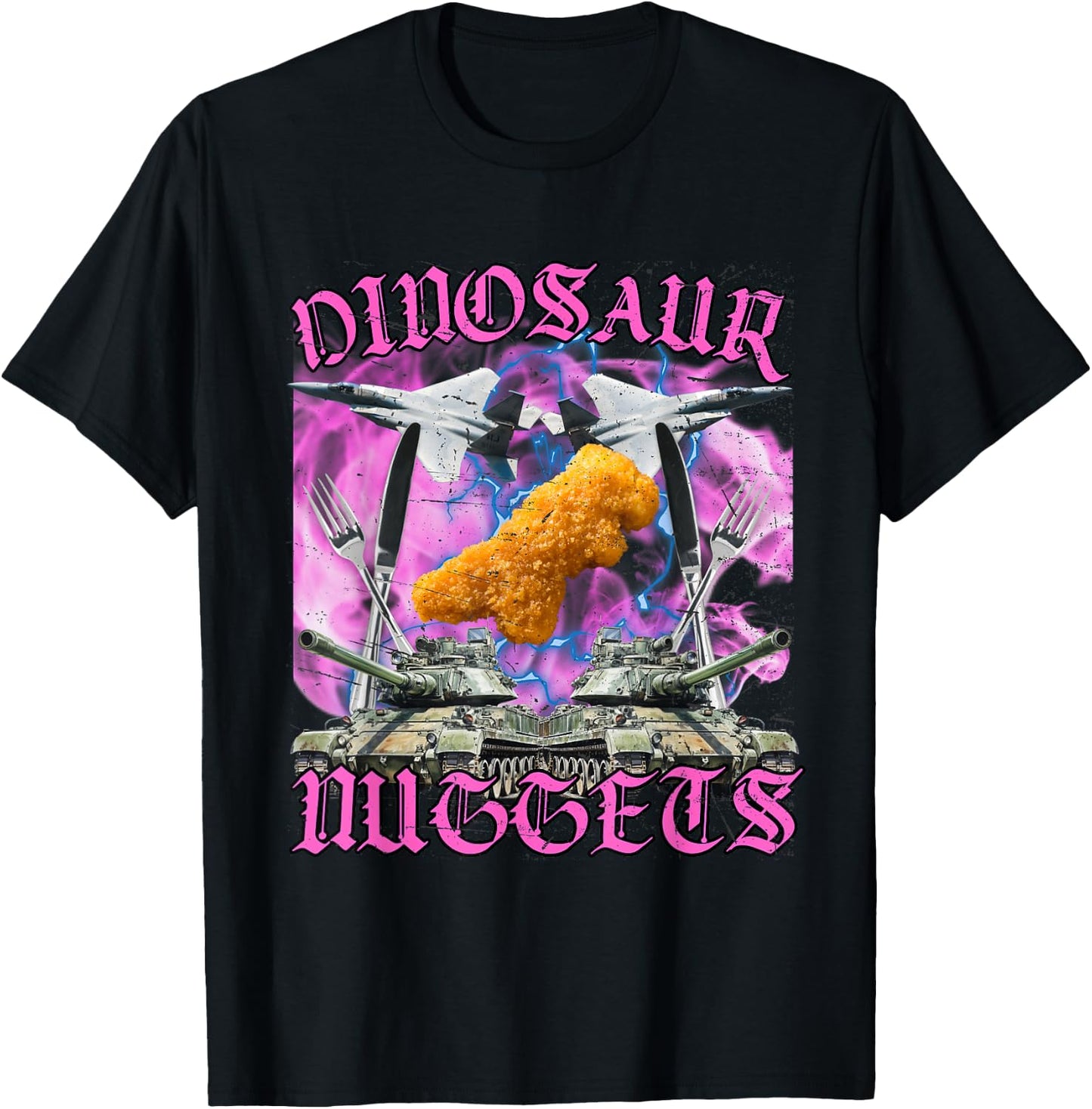 Dinosaur Chicken Nugget Dino Nugget Funny Meme , black T-Shirt - T-Shirt | Black