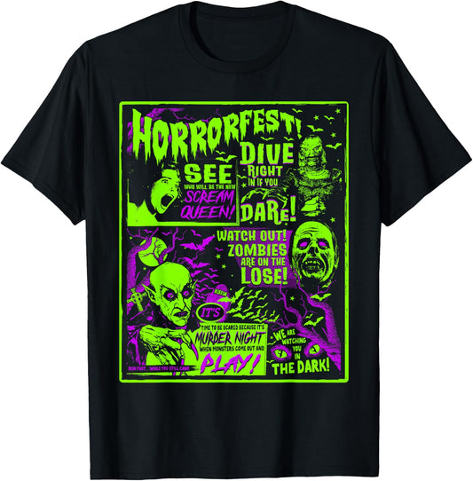 Vintage Horror Festival Halloween Film Poster Old Time Horror , black T-Shirt - T-Shirt | Black
