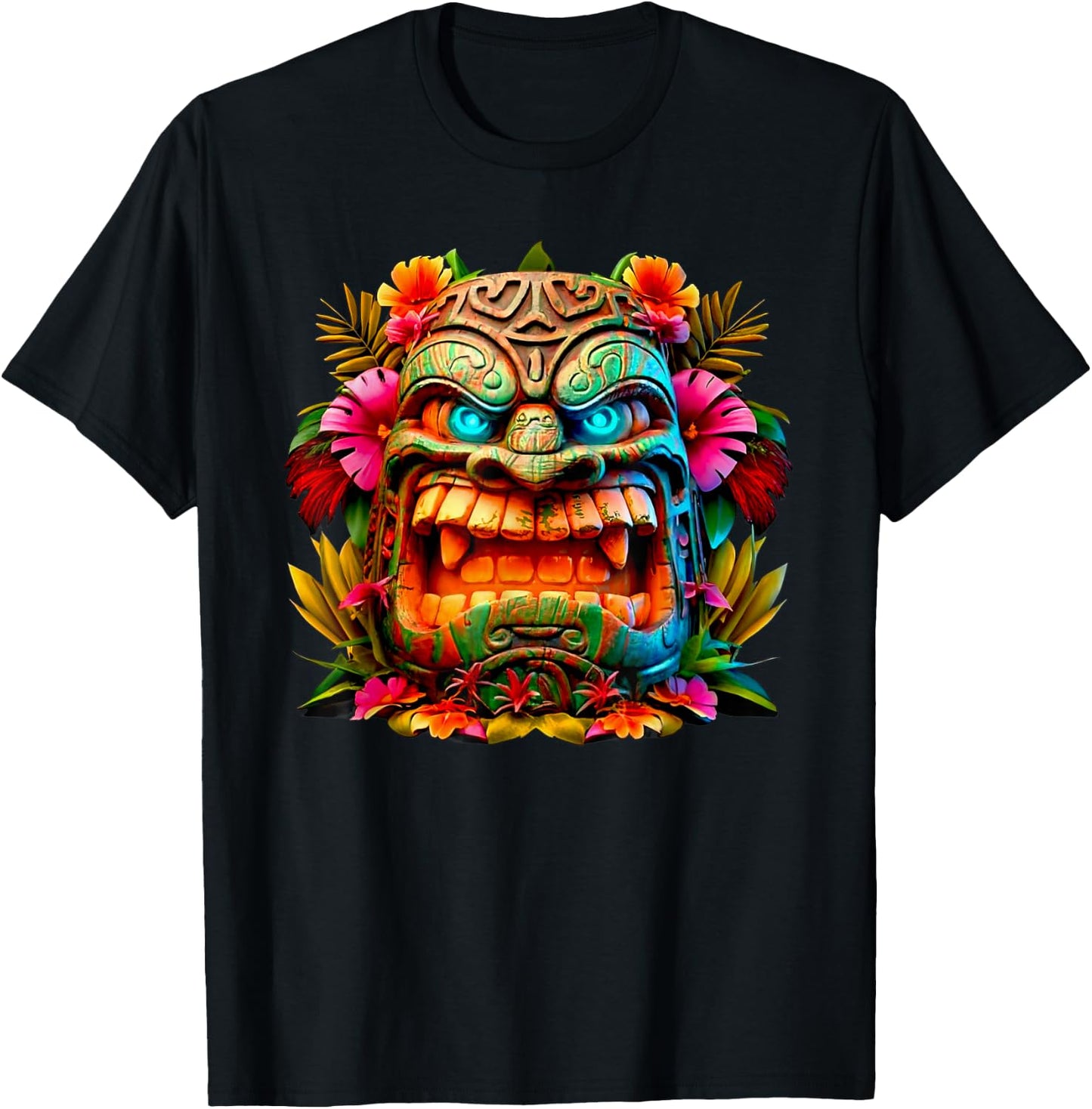 Colourful Tiki Head Design T-Shirt - T-Shirt | Black
