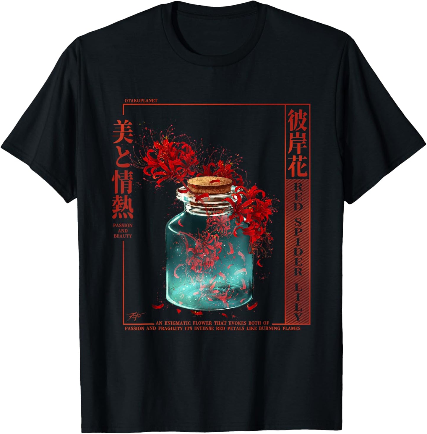 Spider Lily in Japanese Anime Red Spider Lily Aesthetic T-Shirt - T-Shirt | Black