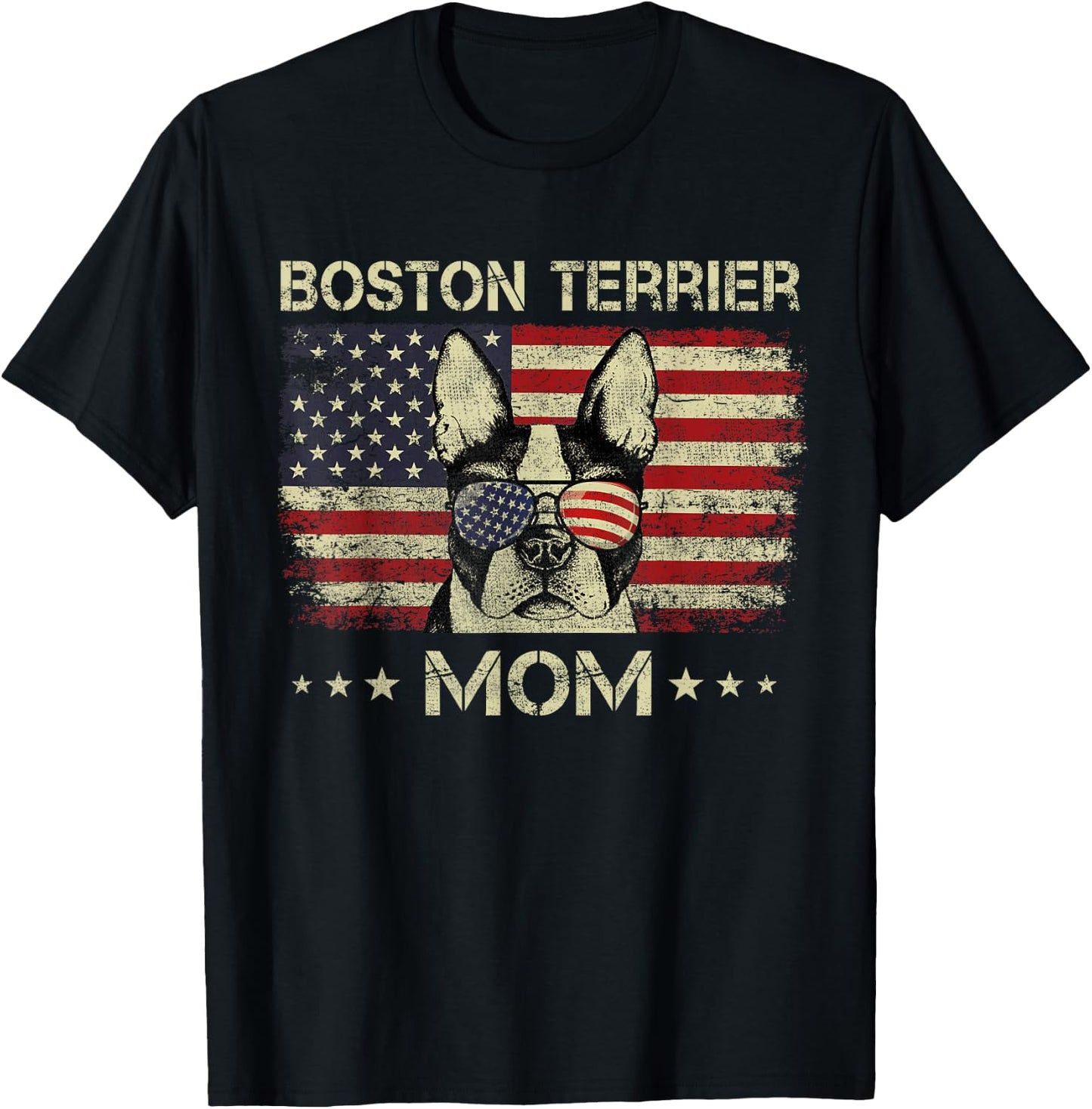Boston Terrier Mom Dog Lovers American Flag 4th Of July T-Shirt - T-Shirt | Black