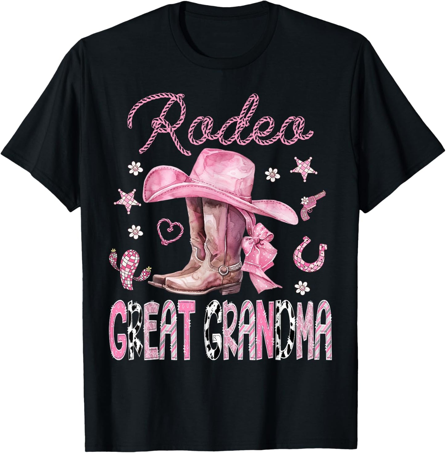 Rodeo Great Grandma Pink Boots Coquette CowGirl 1St Birthday T-Shirt - T-Shirt | Black