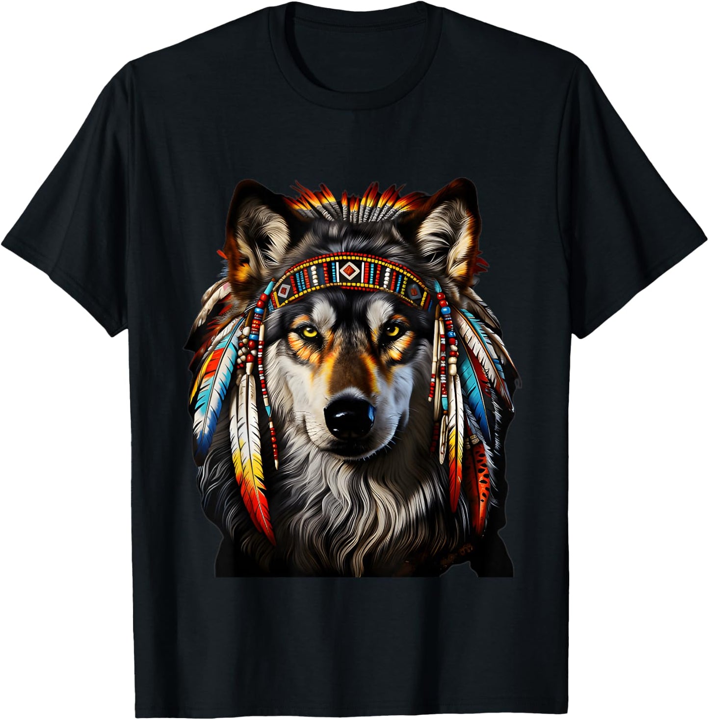 Native American Wolf - Indian Wolf T-Shirt - T-Shirt | Black
