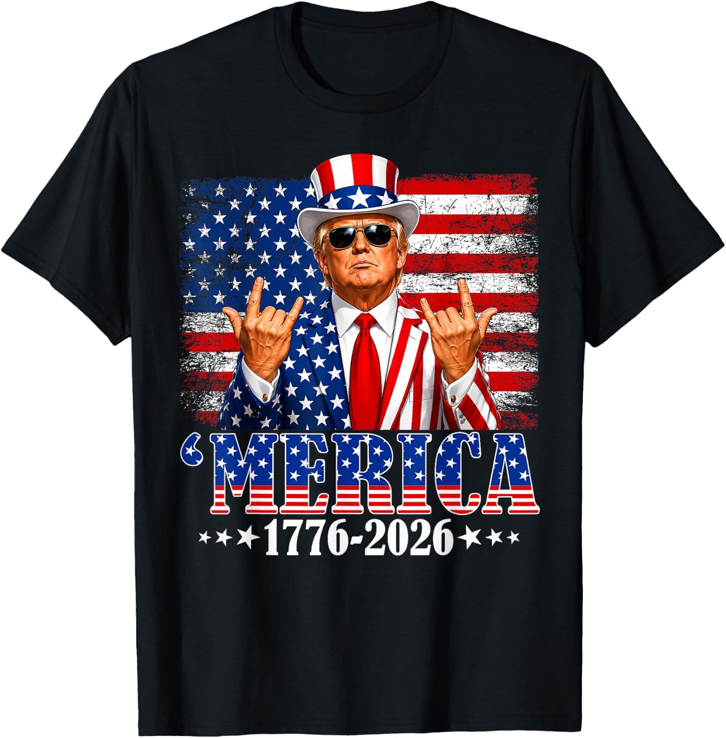 Merica 250 American Years 1776 2026 Trump 250th Anniversary T-Shirt - T-Shirt | Black