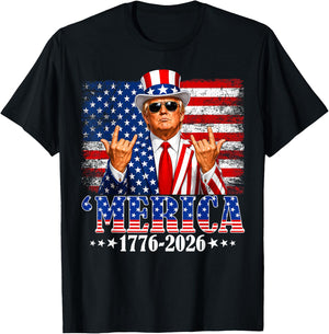 Merica 250 American Years 1776 2026 Trump 250th Anniversary T-Shirt - T-Shirt | Black