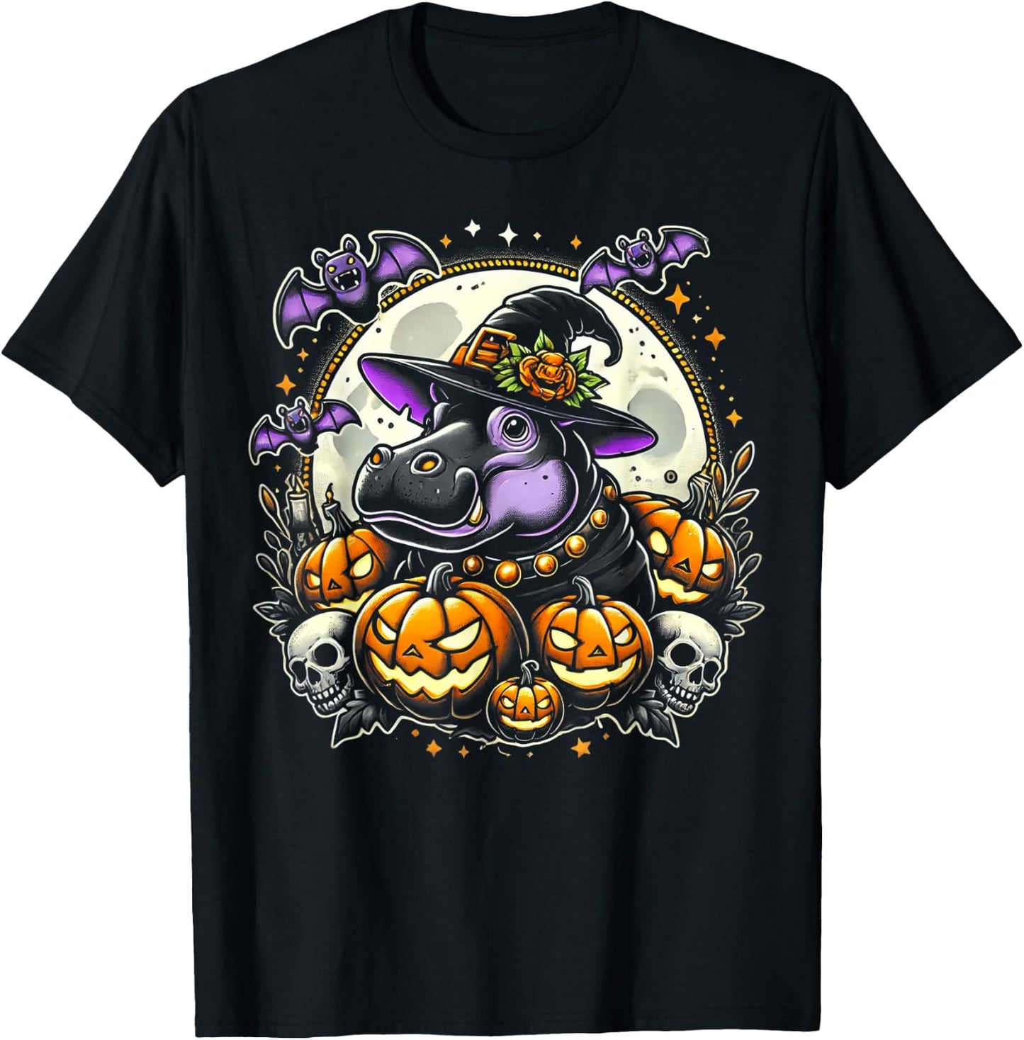 Hippo Witch Halloween Design T-Shirt - T-Shirt | Black