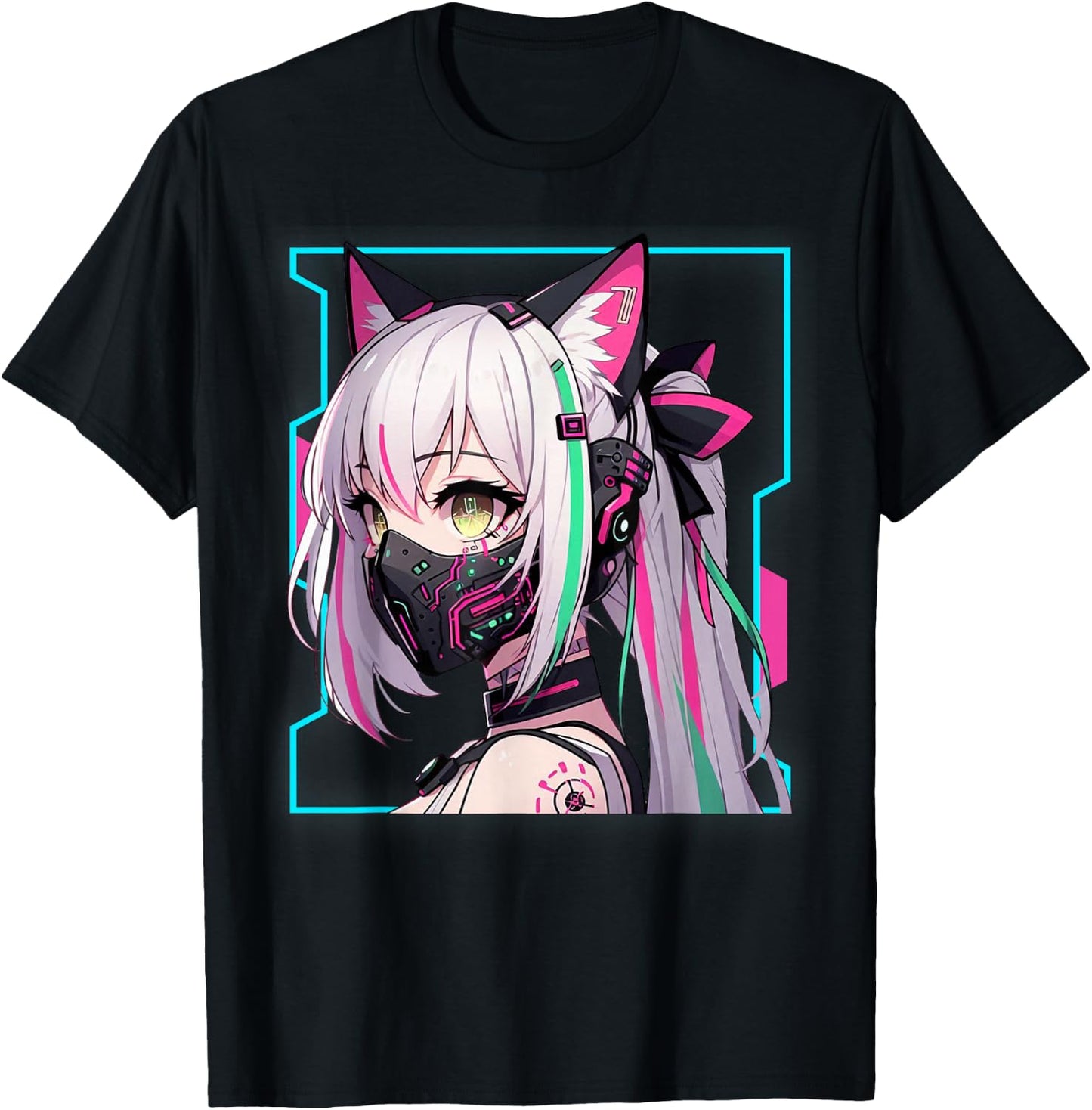 Kawaii Japanese Manga Anime Aesthetic Cyberpunk Techwear , Black, S T-Shirt - T-Shirt | Black