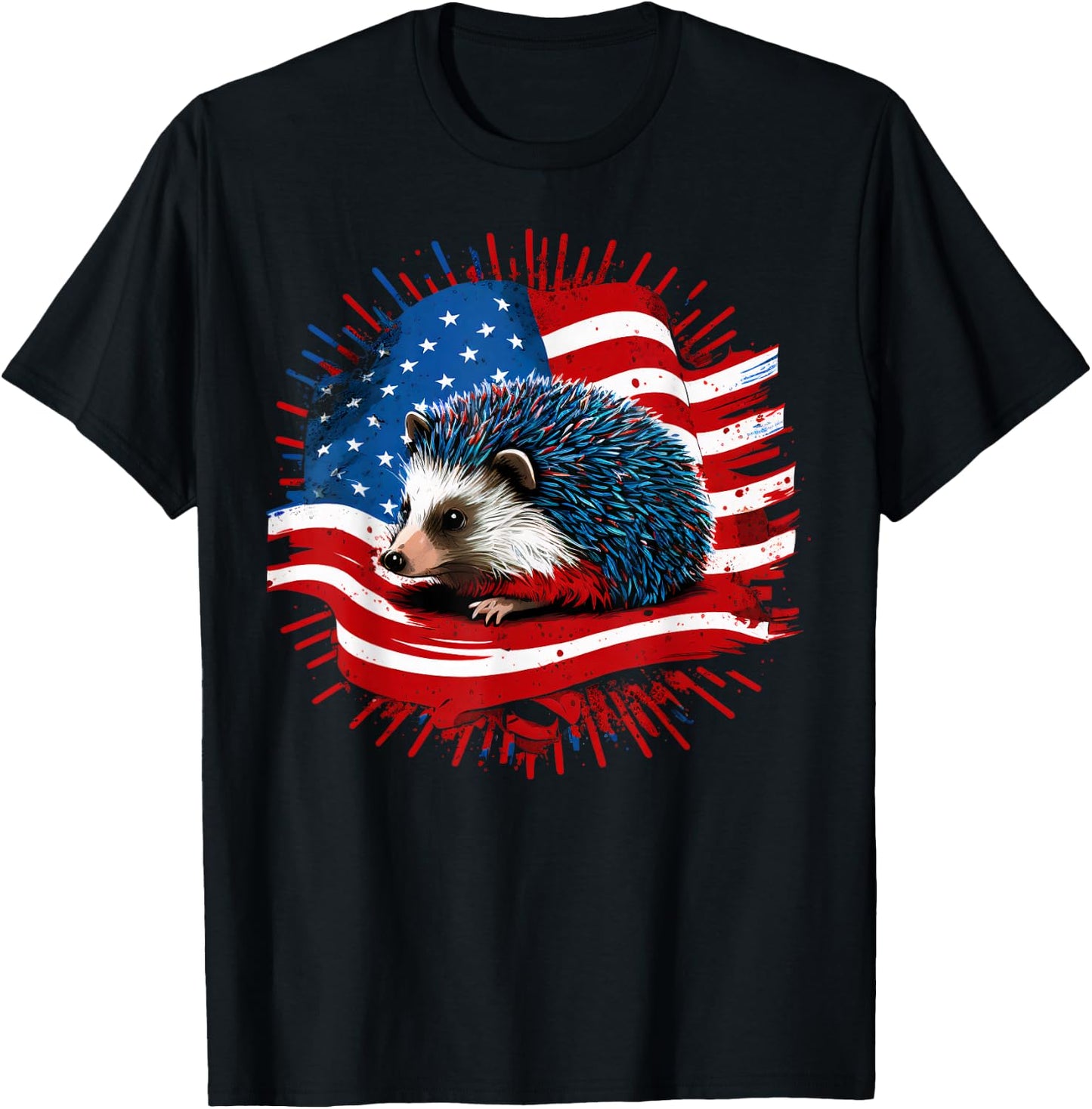 USA 4th Of July Hedgehog on Patriotic American Hedgehog T-Shirt - T-Shirt | Black