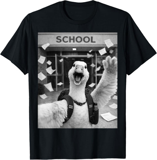 Goose Last Day of School Summer Break Funny Meme Selfie T-Shirt - T-Shirt | Black