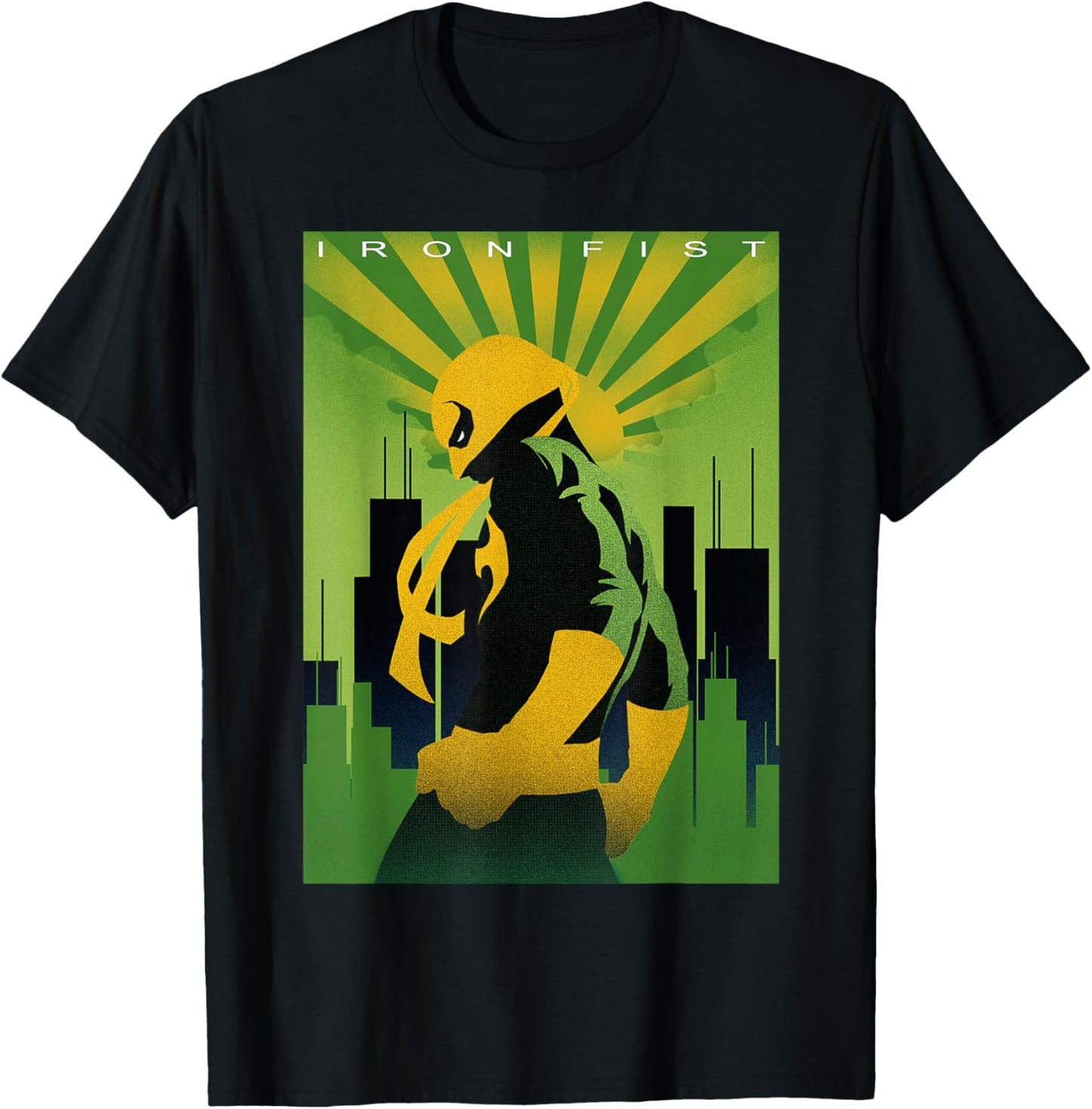 Marvel Iron Fist Art Deco Texture Poster Graphic T-Shirt - T-Shirt | Black
