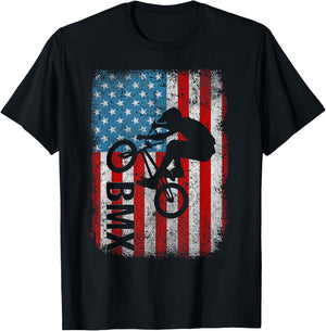 BMX US America Flag Patriotic Vintage BMX Biker 4th of July T-Shirt - T-Shirt | Black