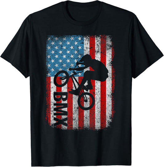 BMX US America Flag Patriotic Vintage BMX Biker 4th of July T-Shirt - T-Shirt | Black