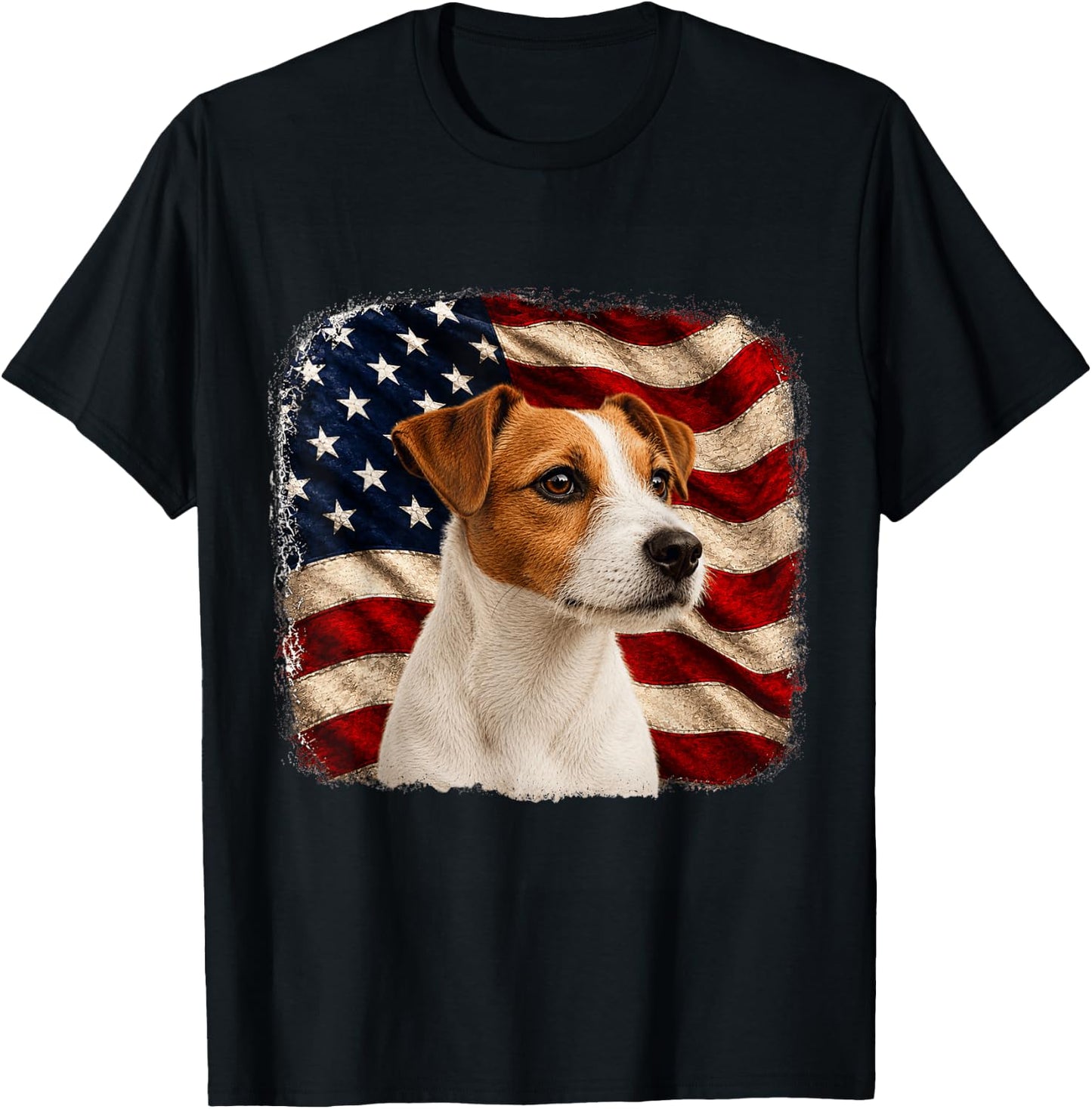 Patriotic Distressed 4th July American Flag Jack Russell T-Shirt - T-Shirt | Black