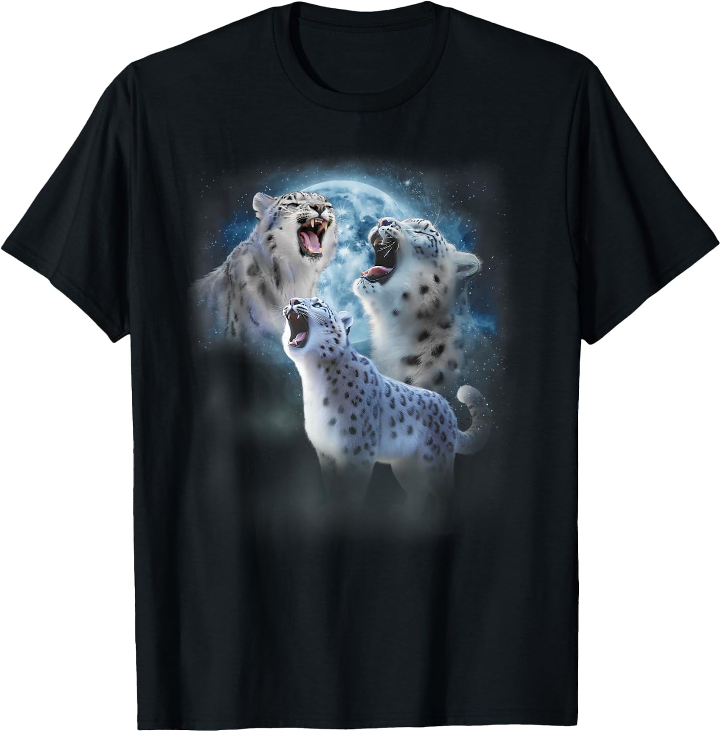 Snow Leopard Shirt - Funny Snow Leopards Howling at the Moon T-Shirt - T-Shirt | Black