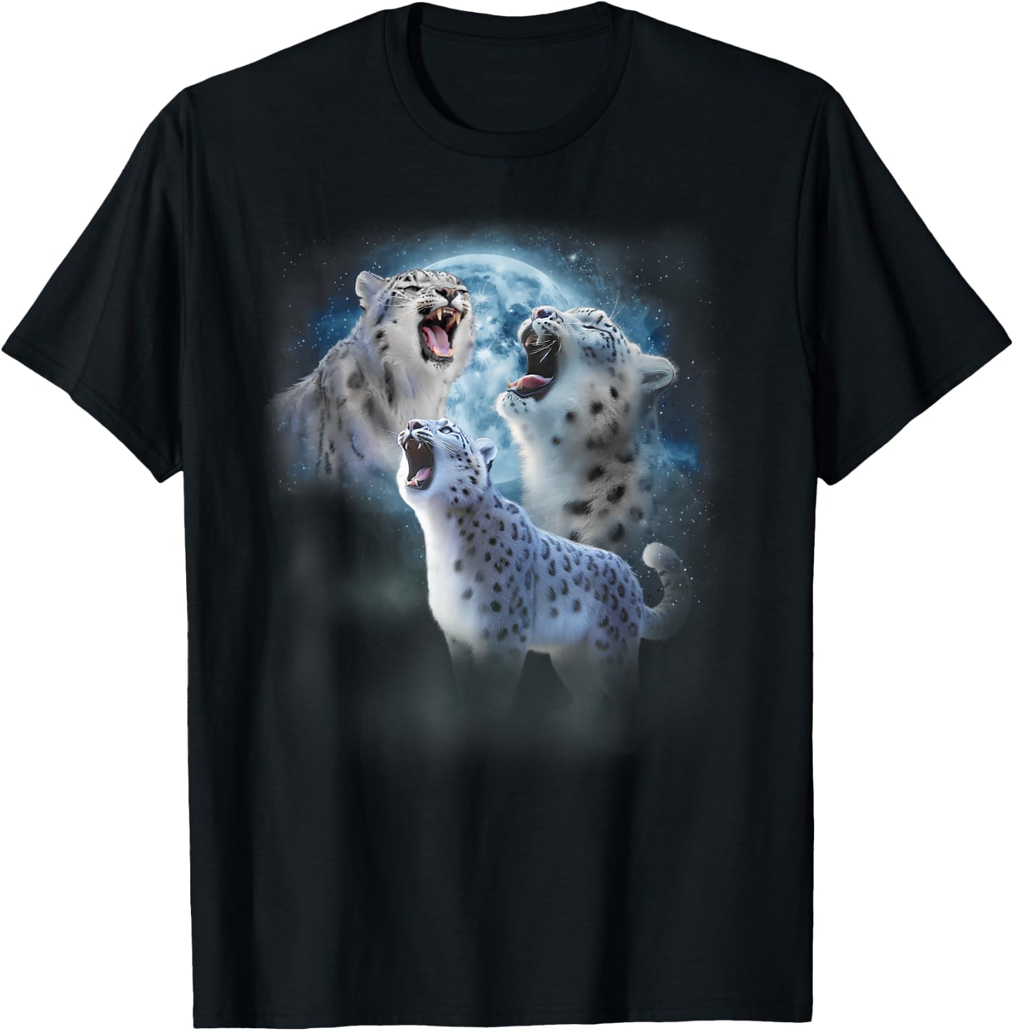 Snow Leopard Shirt - Funny Snow Leopards Howling at the Moon T-Shirt - T-Shirt | Black
