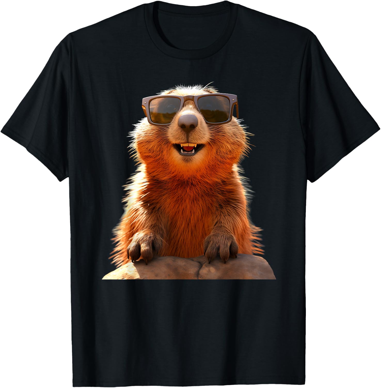 Murmeltier mit Sonnenbrille Nagetier Erdhörnchen Murmeltiere T-Shirt - T-Shirt | Black