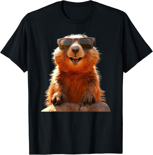 Murmeltier mit Sonnenbrille Nagetier Erdhörnchen Murmeltiere T-Shirt - T-Shirt | Black