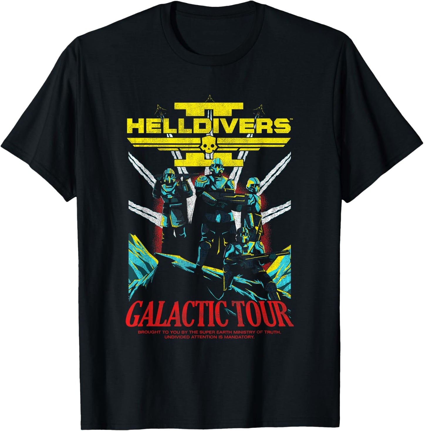 Helldivers 2 Front Back Galactic Democracy Tour Video Game T-Shirt - T-Shirt | Black