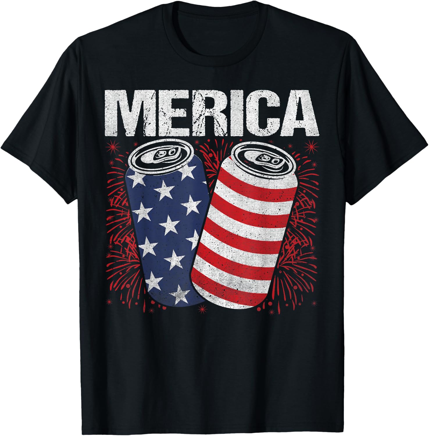 Beer American Flag 4th Of July Merica USA Men Women Drinking T-Shirt - T-Shirt | Black