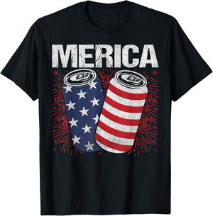 Beer American Flag 4th Of July Merica USA Men Women Drinking T-Shirt - T-Shirt | Black