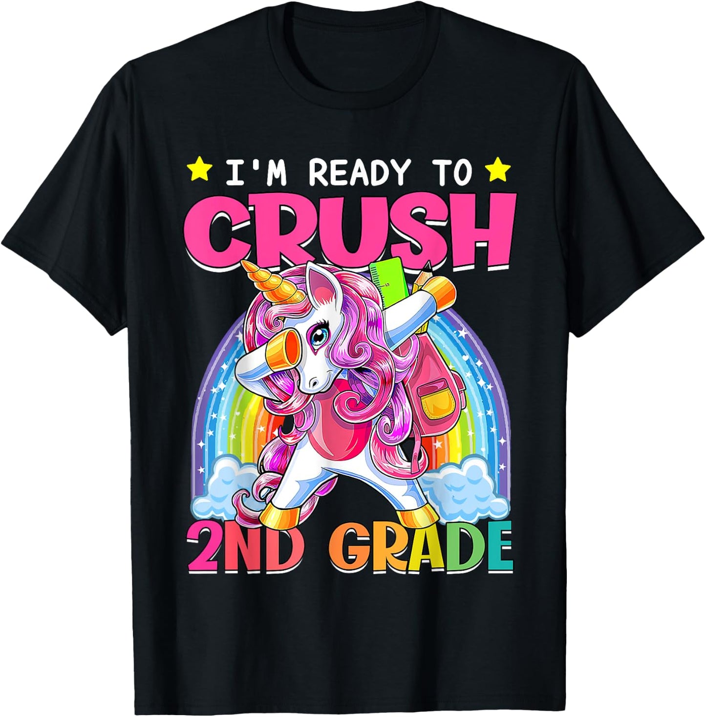 Back To School Unicorn I'm Ready To Crush 2nd Grade Girls T-Shirt - T-Shirt | Black