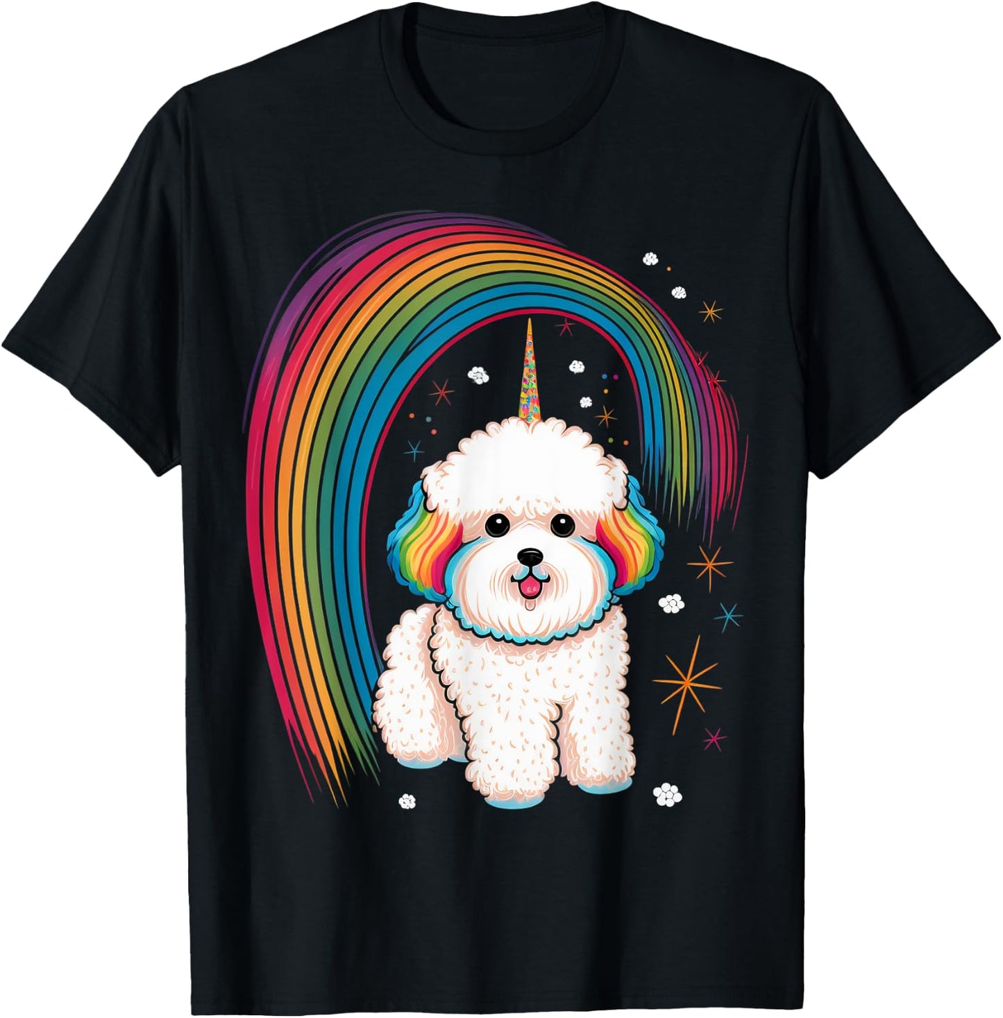 Bichon Frise Unicorn on Rainbow Unicorn Bichon Frise T-Shirt - T-Shirt | Black