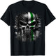 USA American Skull Patriotic Line Flag Grunge Graphic T-Shirt - T-Shirt | Black