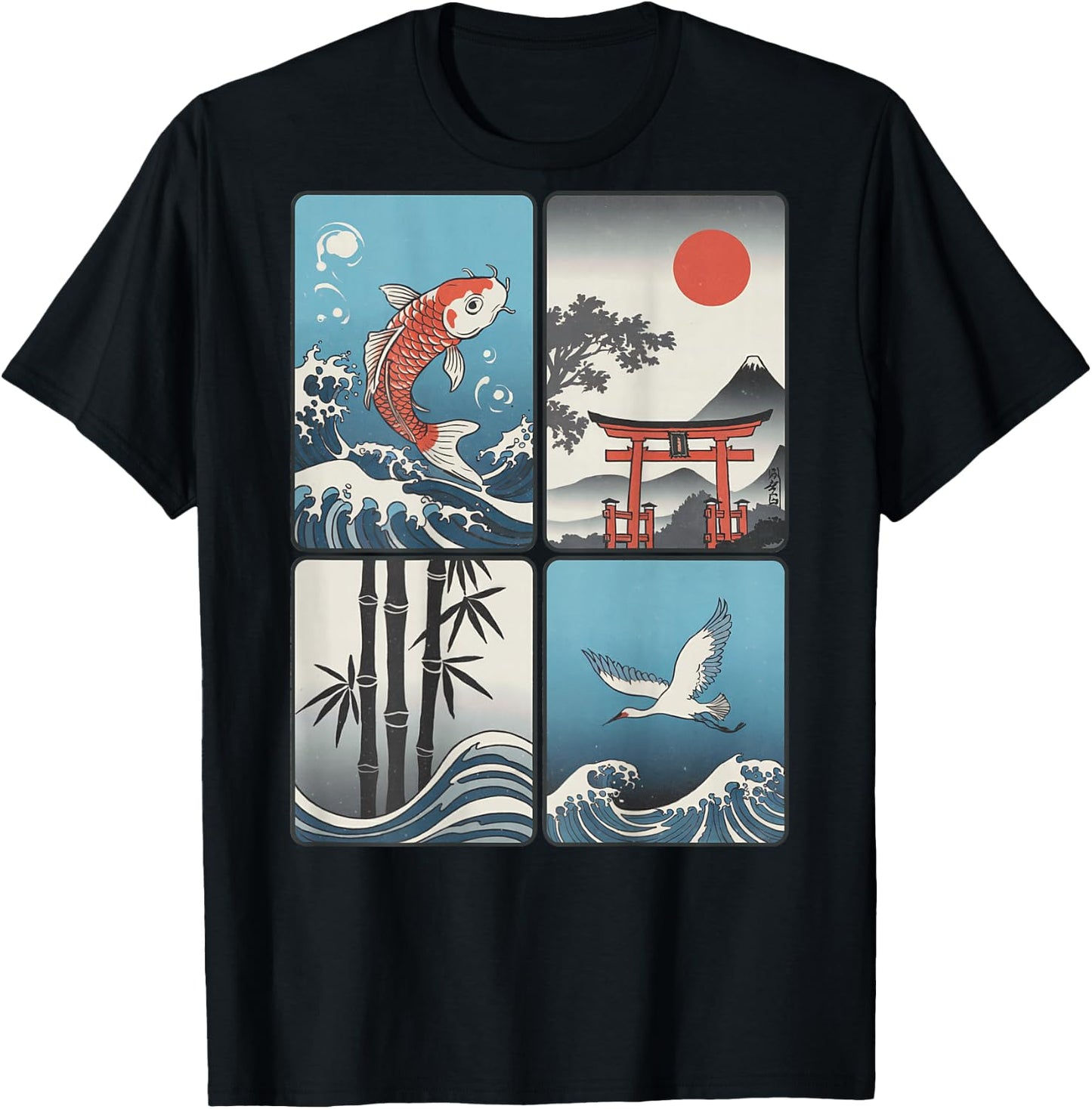 Japanischer Koi-Fisch, die große Welle vor Kanagawa Kanji (Rückseite) T-Shirt - T-Shirt | Black