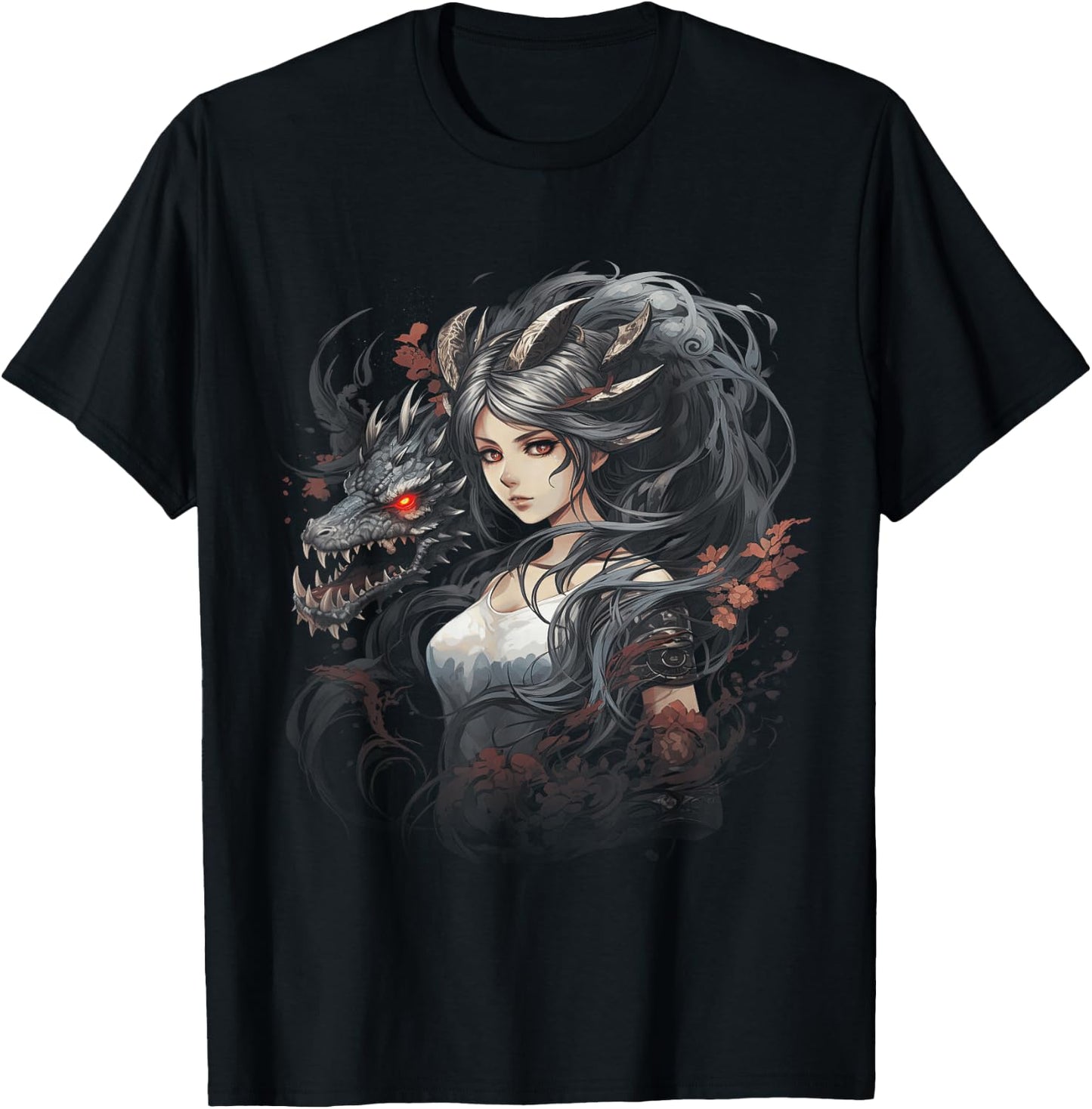 Beautiful women Manga Fantasy Dragons T-Shirt - T-Shirt | Black