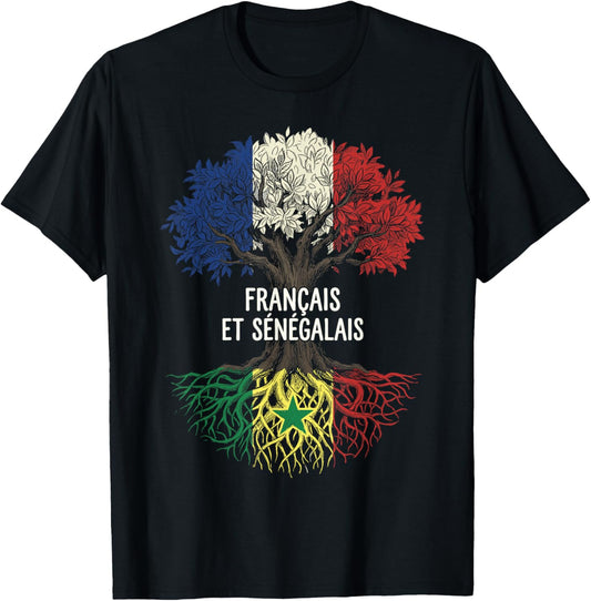 Français et Sénégalais Drapeau de France Sénégal T-Shirt - T-Shirt | Black