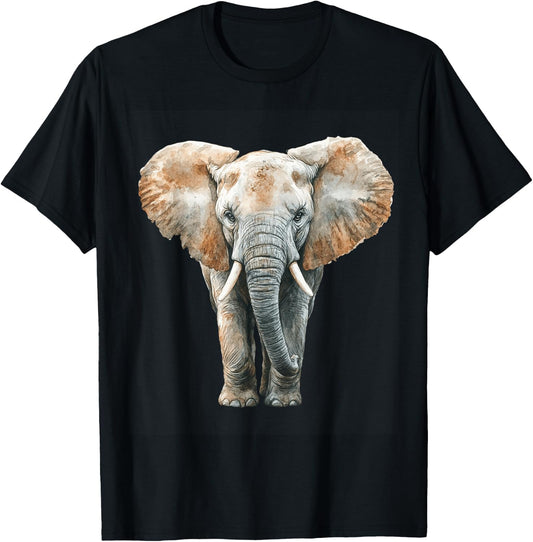 Realistic Watercolor Elephant Wildlife Art T-Shirt - T-Shirt | Black