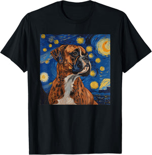 Boxer Dog Van Gogh Style Starry Night T-Shirt - T-Shirt | Black