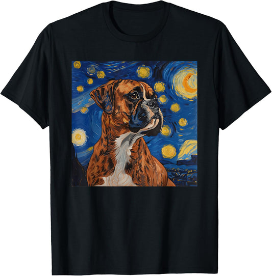 Boxer Dog Van Gogh Style Starry Night T-Shirt - T-Shirt | Black