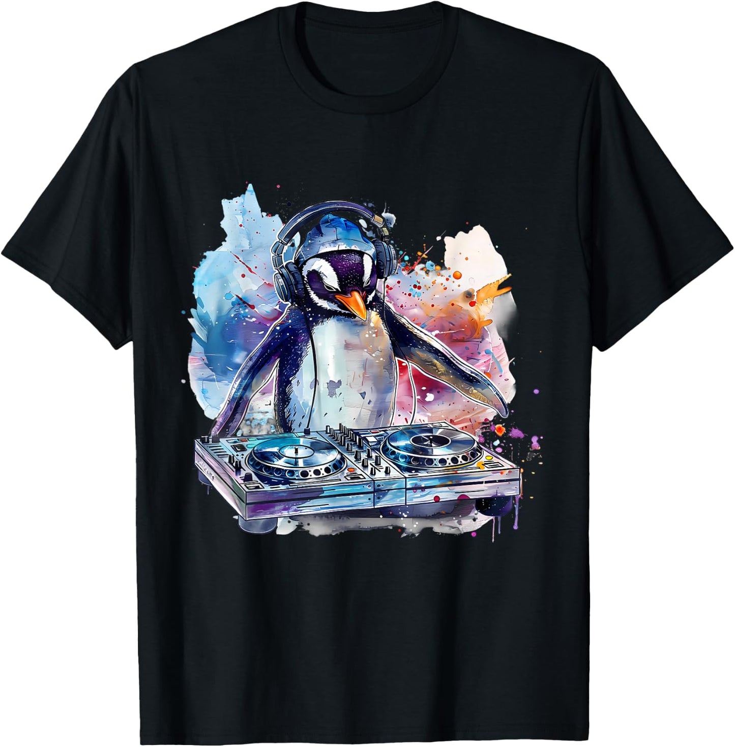 Penguin Music DJ Turntable DJ Penguin Techno House Music EDM T-Shirt - T-Shirt | Black