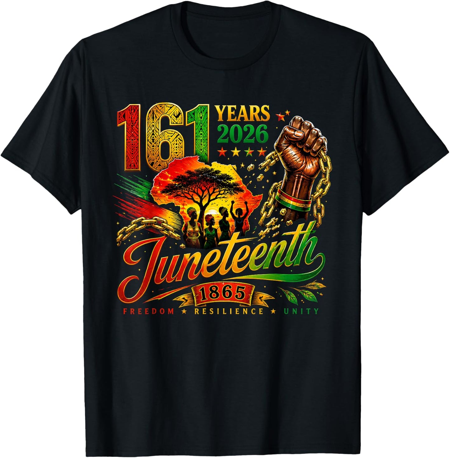 Juneteenth Freedom Resilience Unity 2026 T-Shirt - T-Shirt | Black