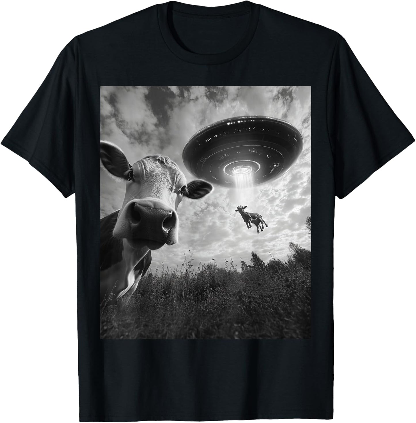 Cow Selfie Funny Cow Alien Ufo T-Shirt - T-Shirt | Black