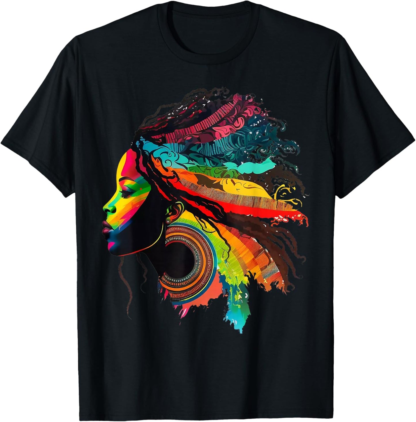 Rainbow Dashiki African Tribal Woman Natural Roots Hair Small T-Shirt - T-Shirt | Black