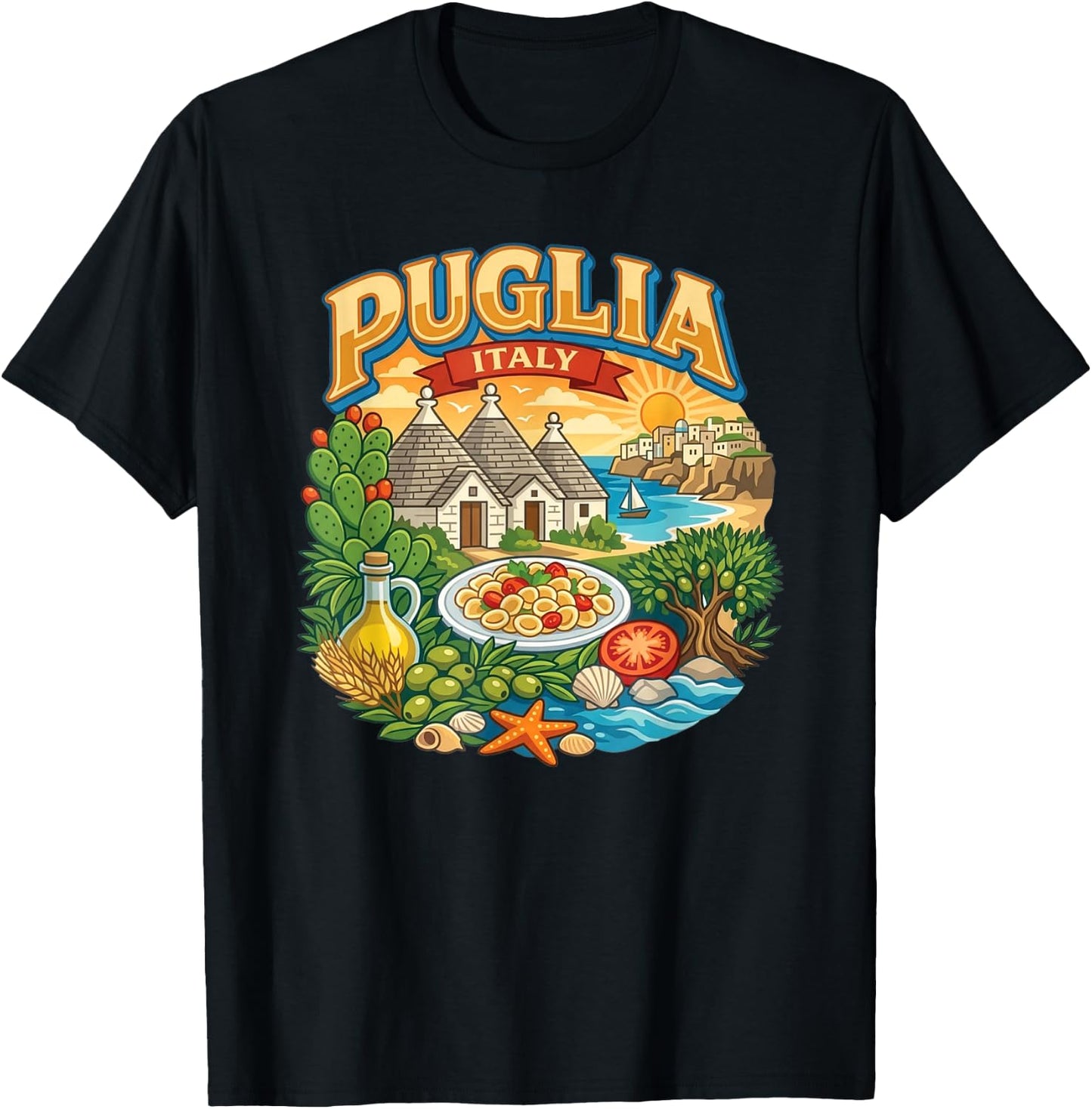 Puglia Italy Italian Beach Coastal Travel Vacation Souvenir T-Shirt - T-Shirt | Black