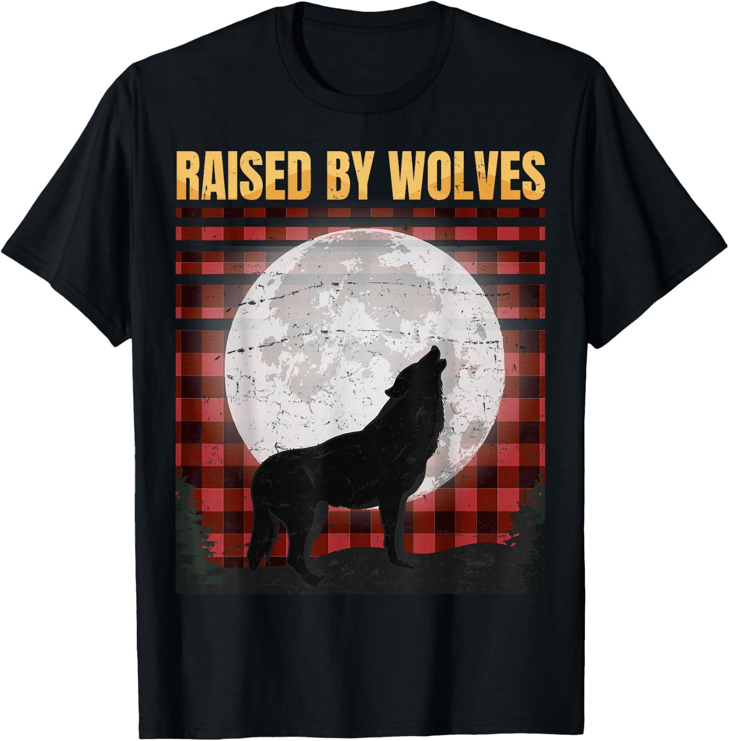 Raised By Wolfes - Red Plaid Woodworking - Vintage - Gift T-Shirt - T-Shirt | Black