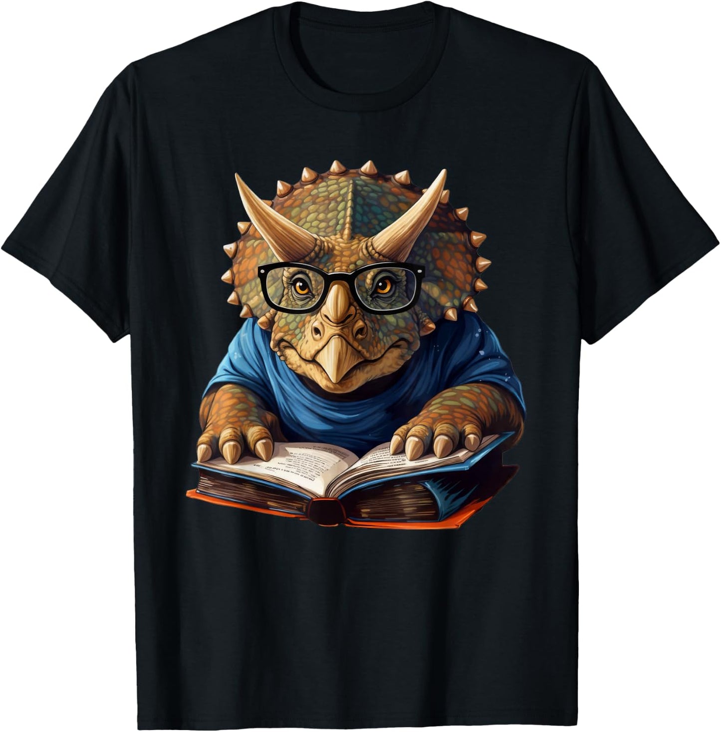 Triceratops Dinosaur Reading Book Nerd T-Shirt - T-Shirt | Black