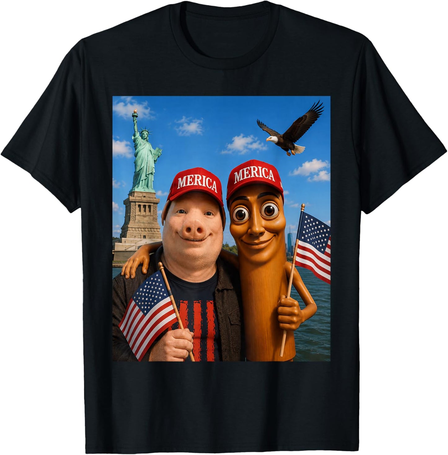 Funny Tourist Merica Hat Tung Sahur John Pork USA Trip 2026 T-Shirt - T-Shirt | Black