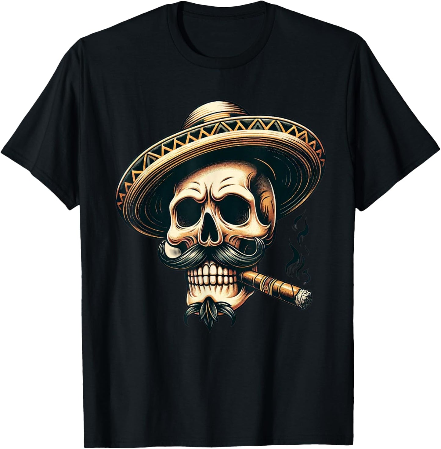 Skull Cigar Skull Skeleton Smoking Smoke Flamenco T-Shirt - T-Shirt | Black