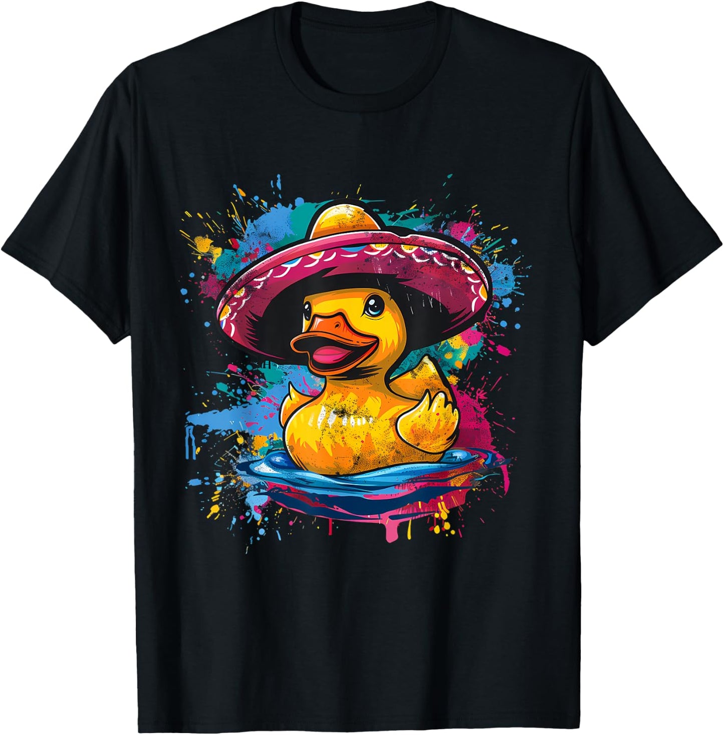 Rubber Duck Watercolor Mexican Sombrero Rubber Duckie T-Shirt - T-Shirt | Black